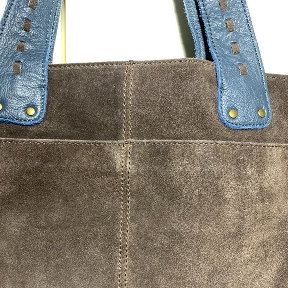 MUXO Brown Suede and Blue Leather Tote - Picture 9 of 15